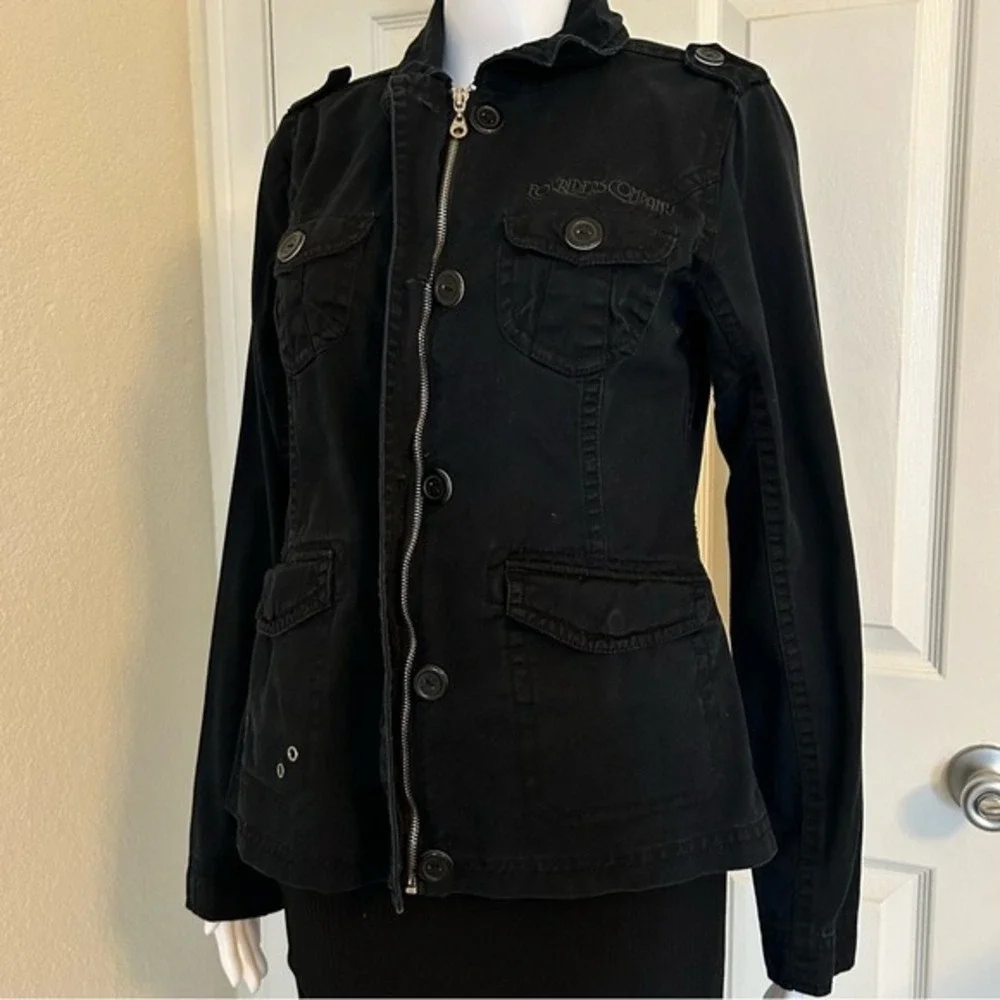 Fox Head Girls Military style Cotton Black Button Zip Up Front Pockets Jacket- M